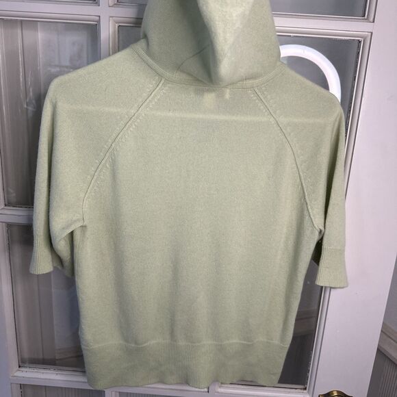 Banana Republic Cashmere Zip Hooded Sweater Lime Mint Green Women's Medium - Picture 9 of 9